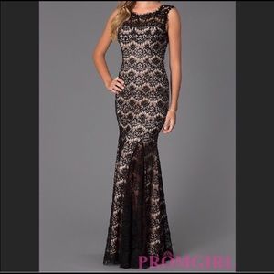 Betsy & Adam Black Lace (Nude Underlay) Gown